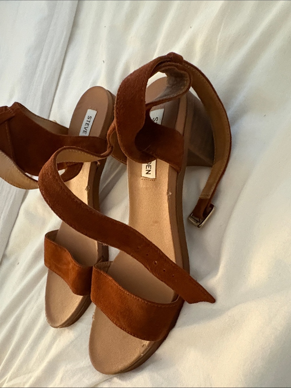 Steve Madden Rust Brown Suede Block Heel Sandals
